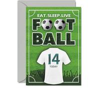 Tarjeta divertida de 14 cumpleaños - Eat Sleep Live Football Vibe - Diseño de tono verde con kit audaz y edad 14 - perfecto para el adolescente dedicado Footy Mad - A5, sobre incluido