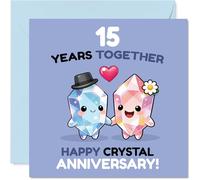 Tarjeta divertida de 15 aniversario - Celebra 15 años brillantes - Bonito diseño de cristales enamorados - Toma divertida en tu aniversario de cristal - Cuadrado de 145 mm, sobre incluido