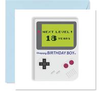 Tarjeta divertida de 18 cumpleaños, risas de cumpleaños, diseño retro de consola de juegos con gráficos verdes y azules, cuadrada de 145 mm, sobre incluido