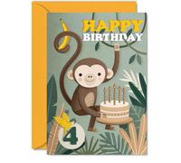 Tarjeta divertida de 4º cumpleaños, caos de mono oscilante