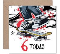 Tarjeta divertida de 6º cumpleaños - Atrapa un poco de aire de cumpleaños - Ilustración de niño en patineta con audaz '6 TODAY' - Llena de energía y color - Cuadrado de 145 mm, sobre incluido