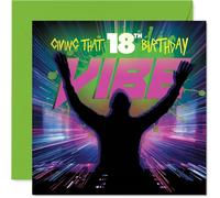 Tarjeta divertida de cumpleaños número 18 - Turn Up the Birthday Vibes - Celebración audaz y silueta musical en colores vibrantes - Captura la gran energía de 18 - cuadrado de 145 mm, sobre incluido