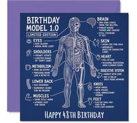 Tarjeta divertida de cumpleaños número 48, broma de envejecimiento de risa a carcajadas, ilustración de anatomía peculiar con comentario en la mejilla, cuadrada de 145 mm, sobre incluido