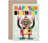 Tarjeta divertida de tercer cumpleaños, diversión de fiesta de robot