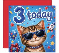 Tarjeta divertida de tercer cumpleaños, gato genial listo para levantarse