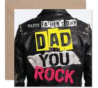 Tarjeta divertida para el día del padre para papá - Dad, You Rock - Diseño atrevido de chaqueta de cuero con colores llamativos - Añade un toque divertido al día del padre - Cuadrado de 145 mm, sobre