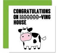 Tarjeta divertida para el nuevo hogar, Moooo-ving House - Felicitaciones de inauguración de la casa, tarjetas de bromas para mudanzas, 145 mm x 145 mm, tarjetas de bienvenida para amigos y familiares