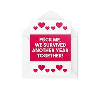 Tarjeta divertida para marido de aniversario con texto en inglés «We Survived Another Year Together» para su esposa, San Valentín, novia, mejor jurado, CBH537