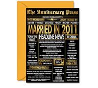 Tarjeta dorada de 15 aniversario para hombres y mujeres, periódico dorado casado en 2011-15 años, tarjeta de aniversario de boda para esposa, compañero, marido, pareja, tarjetas de felicitación de