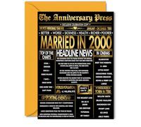 Tarjeta dorada de 25 aniversario para mujeres y hombres, periódico dorado casado en 2000, tarjeta de aniversario de boda de 25 años para pareja, esposa, compañero, marido, tarjetas de felicitación de