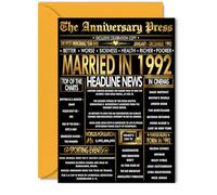 Tarjeta dorada de 33 aniversario para mujeres y hombres, periódico dorado casado en 1992, tarjeta de aniversario de boda de 33 años para pareja, esposa, compañero, marido, tarjetas de felicitación de