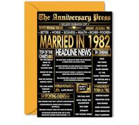 Tarjeta dorada de 43 aniversario para mujeres y hombres, periódico dorado casado en 1982, tarjeta de aniversario de boda de 43 años para compañero, marido, pareja, esposa, tarjetas de felicitación de