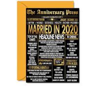 Tarjeta dorada de 5º aniversario para hombres y mujeres, periódico dorado casado en 2020, tarjeta de aniversario de boda de 5 años para marido, compañero, esposa, pareja, tarjetas de felicitación de