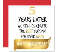 Tarjeta dorada de 5º aniversario para mujeres y hombres, celebra la mejor decisión, tarjeta de feliz aniversario de 5 años para novio, marido, novia, esposa, tarjetas de felicitación doradas de 145 mm