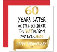 Tarjeta dorada de 60 aniversario para mujeres y hombres, celebra la mejor decisión, tarjeta de feliz aniversario de 60 años para marido, pareja, compañero, esposa, tarjetas de felicitación doradas de