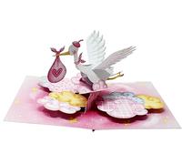 Tarjeta emergente 3D de grulla rosa bebé, tarjeta de cumpleaños, tarjeta de felicitación hecha a mano, regalo para niño niña, tarjeta de felicitación, mejores deseos, tarjeta de pájaro