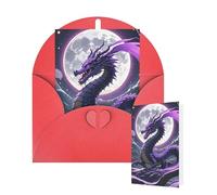 Tarjeta en blanco de 10 x 15 cm, tarjeta de feliz cumpleaños con sobres, dragón morado, luna, tarjetas de felicitación para todas las ocasiones, tarjetas pensando en ti, tarjetas para invitaciones de