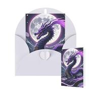 Tarjeta en blanco de 10 x 15 cm, tarjeta de feliz cumpleaños con sobres, dragón morado, luna, tarjetas de felicitación para todas las ocasiones, tarjetas pensando en ti, tarjetas para invitaciones de