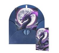 Tarjeta en blanco de 10 x 15 cm, tarjeta de feliz cumpleaños con sobres, dragón morado, luna, tarjetas de felicitación para todas las ocasiones, tarjetas pensando en ti, tarjetas para invitaciones de