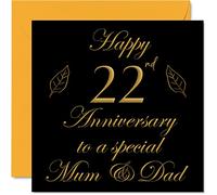 Tarjeta especial de 22 aniversario para papá, mamá y papá, tarjetas de felicitación de 22 aniversario de boda de la familia Hija, tarjetas de felicitación de 145 mm x 145 mm para 22 aniversarios