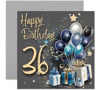 Tarjeta especial de 36 cumpleaños masculino para hombres, treinta y seis años, regalos azules y dorados, ilustraciones de globos para hombres, regalos elegantes y tradicionales de cumpleaños de la