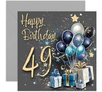 Tarjeta especial de 49 cumpleaños masculino para hombres, cuarenta y nueve años, regalos azules y dorados, ilustraciones de globos para hombres, regalos elegantes y tradicionales de cumpleaños de la