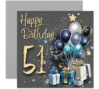 Tarjeta especial de 51 cumpleaños masculino para hombres, cincuenta y un años, regalos azules y dorados y obras de arte para hombres, regalos elegantes y tradicionales de cumpleaños de la edad de hito