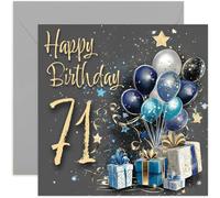 Tarjeta especial de 71 cumpleaños masculino para hombres, setenta y un años, regalos azules y dorados y obras de arte para hombres, regalos elegantes y tradicionales de cumpleaños de la edad hito