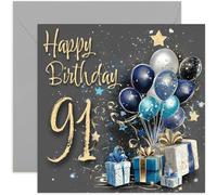 Tarjeta especial de 91 cumpleaños masculino para hombres, noventa y un años, regalos azules y dorados y obras de arte para hombres, regalos elegantes y tradicionales de cumpleaños de la edad de hito