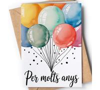 Tarjeta Felicitación Cumpleaños en Catalán - Tarjeta Cumpleaños en Catalán - Postal Cumpleaños Catalán - Targeta Feliç Aniversari - Moltes Felicitats - Per Molts Anys - EU 144
