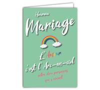 Tarjeta Felicitaciones Feliz Boda El Amor es el arco iris entre 2 personas que se aman Pareja ilustración con sobres formato 12 x 17,5 cm, papel 300 gr brillante PEFC fabricado en Francia 69-8060