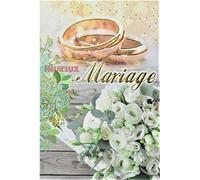 Tarjeta Feliz Boda con Dorado Oro Dorado Alianzas Casados Ramo Flores Blancas Hecho en Francia
