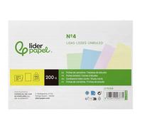 Tarjeta ficha liderpapel para estudiar lisa cartulina de colores 170 gr/m2 125x200mm paquete de 200 unidades