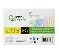 Tarjeta ficha liderpapel para estudiar rayada cartulina de colores 170 gr/m2 125x200mm paquete de 200 unidades.