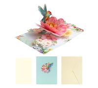 Tarjeta Floral 3D Con Sobre Blanco y Flor Colibrí