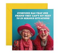 Tarjeta Friends Forever con texto en inglés "Everyone has that one friend, the unserious one" - Apreciate your BFF, Best Friend, Best Pal & Gal - Sister and Brother from Another Mother - Viene con