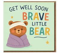 Tarjeta Get Well Soon para niño, diseño de oso valiente, bonita tarjeta de recuperación y aliento para niños con ilustración de oso vendado, para niño o niña
