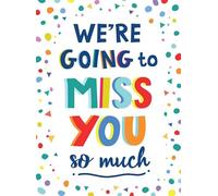 Tarjeta grande con texto en inglés «We are Going to Miss You», tamaño A4. Regal Publishing