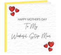 Tarjeta gruesa para el día de la madre con texto en inglés «To My Wonderful Step Mum» martillada para el día de la madre