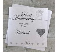 Tarjeta hecha a mano para el marido 30 aniversario de boda con perlas - Love Lines - por White Cotton Cardds LLA30H