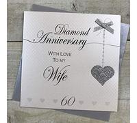 Tarjeta hecha a mano para mujer, 60 aniversario de boda, diseño de líneas de amor, de White Cotton Cards, LLA60W