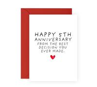 Tarjeta humorística de aniversario de 5 años para él y ella, con texto en inglés "5th Anni Best Decision You Ever Made", regalos para bebé, novia, novio, marido, esposa, bromas de pareja, viene con