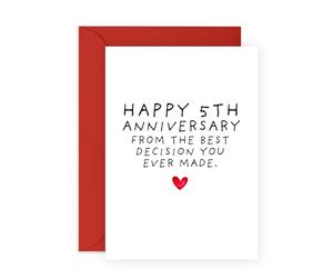 Tarjeta humorística de aniversario de 5 años para él y ella, con texto en inglés "5th Anni Best Decision You Ever Made", regalos para bebé, novia, novio, marido, esposa, bromas de pareja, viene con