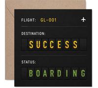 Tarjeta inspiradora de buena suerte - El éxito es embarque - estilo tabla de salida con diseño audaz de aeropuerto - cuadrado de 145 mm, sobre incluido