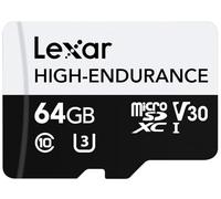 LEXAR 64GB HIGH-ENDURANCE MICROSDHC/MICROSDXC UHS-I CARDS,UP TO 100MB/S READ, 35MB/S WRITE, C10 A1 V30 U3 LMSHGED064G-BCNNG