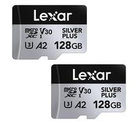 Lexar Tarjeta Micro SD 128 GB Silver Plus Paquete de 2, Tarjeta de Memoria Micro SD con Adaptador, Tarjeta Microsdxc TF hasta 205 MB/s, A2 U3, Clase 10, V30, Full HD y 4K UHD para Cámara, Videoconsola
