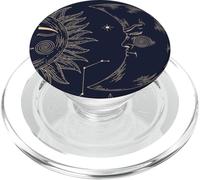 Tarjeta mística Moderna Sol con Cara y Luna Creciente sobre Azul PopSockets PopGrip para MagSafe