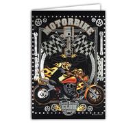 Tarjeta motorbike Club Legend Bike on the Legend Road Tigre Moto Llama Mecánica - Plata brillante - Tarjeta abierta blanca 23 x 17 cm - Con sobre blanco, 12 x 17,5 cm - Cumpleaños - Retiro Fiesta