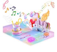 Tarjeta Musical de Cumpleaños de Unicornio - Tarjeta 3D Pop Up con Pastel de Vela Soplable y Luces LED, con Sobre y Tarjeta de Mensaje, Regalo de Cumpleaños para Mujeres, Mamás, Niñas, Niños y Amigos