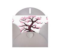 Tarjeta navideña de papel nacarado gris con estampado de árbol de cerezo con sobre. Adecuado para deseos de cumpleaños, bodas, felicitaciones y condolencias.